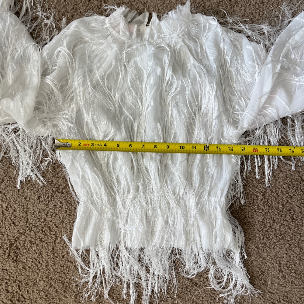 YILIBASHA White Fringe Sheer Blouse XS Fringe Textured Avant Garde Long Sleeve - Picture 10 of 11